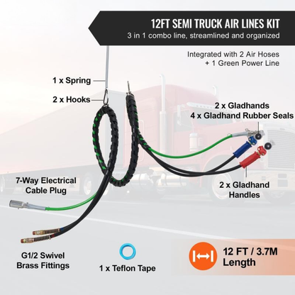 12FT Semi Truck Air Lines Kit with 2PCS Glad Hands