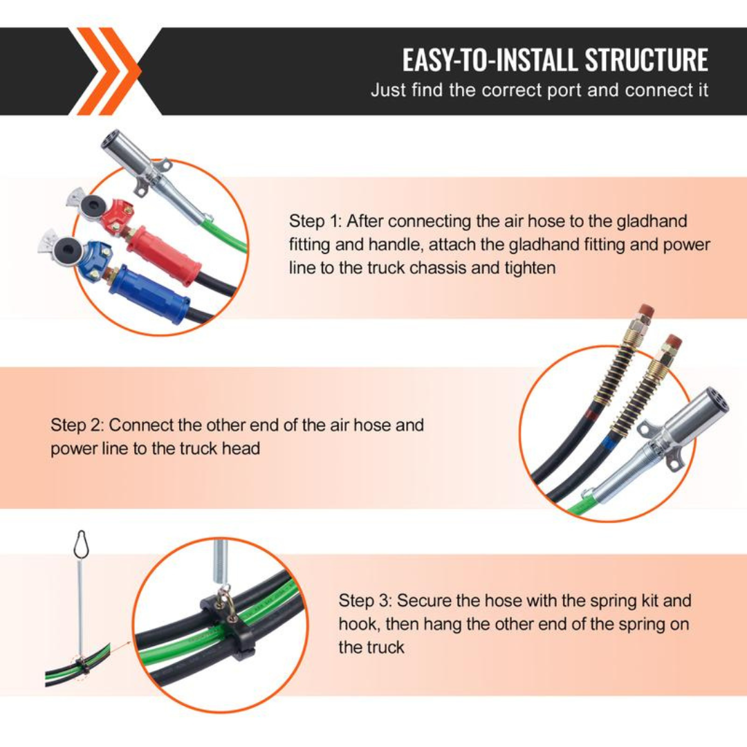12FT Semi Truck Air Lines Kit with 2PCS Glad Hands